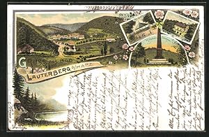Bild des Verkufers fr Lithographie Lauterberg a. Harz, Kur-Quelle, Wiesenbecker Teich, Ritscher Denkmal zum Verkauf von Bartko-Reher