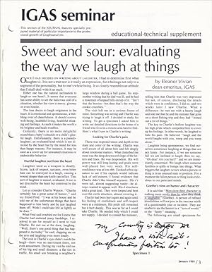 Immagine del venditore per Journal of Graphoanalysis IGAS seminar Supplement January 1995 venduto da Craig Stark