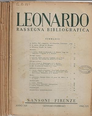 Bild des Verkufers fr Leonardo rassegna bibliografica anno 1942 Annata completa zum Verkauf von Biblioteca di Babele