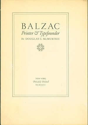 Seller image for Balzac: Printer & Typefounder for sale by Eureka Books