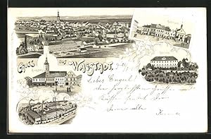 Bild des Verkufers fr Lithographie Wagstadt, Fabrik Salcher, Schloss, Rathaus zum Verkauf von Bartko-Reher