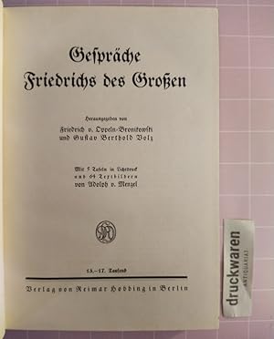 Bild des Verkufers fr Gesprche Friedrichs des Groen. 5 Tafeln in Lichtdruck und 64 Textbildern von Adolph v. Menzel zum Verkauf von Druckwaren Antiquariat