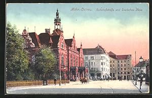 Bild des Verkufers fr Ansichtskarte Mhr.-Ostrau, Bahnhofstrasse und Deutsches Haus am Abend zum Verkauf von Bartko-Reher