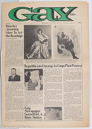 Seller image for Gay: vol. 3, #77, May 29, 1972; Republicans Uneasy as Gays Plan Protest for sale by Bolerium Books Inc.