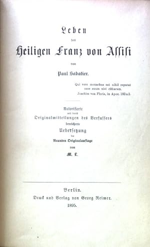 Bild des Verkufers fr Leben des heiligen Franz von Assisi; zum Verkauf von books4less (Versandantiquariat Petra Gros GmbH & Co. KG)