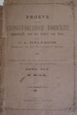 Imagen del vendedor de Proeve van een Lampongsch-Hollandsche woordenlijst bepaaldelijk voor het dialect van Kro. a la venta por Gert Jan Bestebreurtje Rare Books (ILAB)