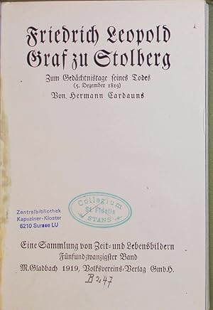 Bild des Verkufers fr Friedrich Leopold Graf zu Stolberg. Zum Gedchtnistage seines Todes. zum Verkauf von Antiquariat Bookfarm