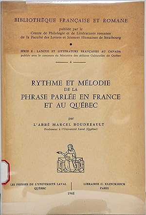 Image du vendeur pour Rythme et Mlodie de la phrase parle en France et au Qubec mis en vente par Fortuna Books