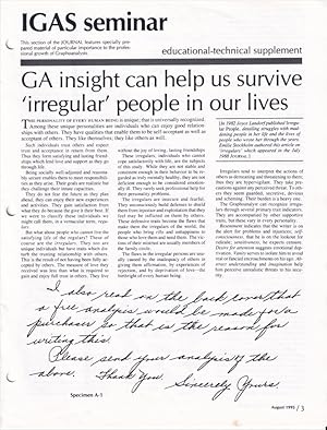 Immagine del venditore per Journal of Graphoanalysis IGAS seminar Supplement August 1995 venduto da Craig Stark