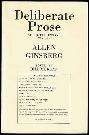 Seller image for Deliberate Prose: Selected Essays 1952-1995 for sale by Bookworks