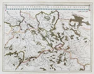 Bild des Verkufers fr Saxonia Superior, cum Lusatia et Misnia" - Sachsen Dresden Meissen Leipzig Wittenberg Bautzen Glogow Praha Legnica Grlitz Bhmen Bohemia Czech Polska Polen Poland map Karte zum Verkauf von Antiquariat Steffen Vlkel GmbH