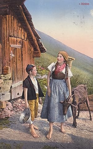Postkarte - Schweiz / Almbäuerin mit Kind