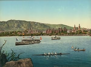 Foto Zürich Stadt Schweiz, Alpenquai und Uetliberg, Salondampfer, Ruderboote - Photochrom Zürich ...