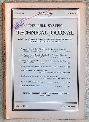 Seller image for The Bell System Technical Journal July 1939 Volume XVIII Number 3 for sale by Argyl Houser, Bookseller