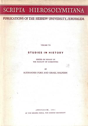 Bild des Verkufers fr Studies in History (Scripta Hierosolymitana Volume 7) zum Verkauf von Firefly Bookstore