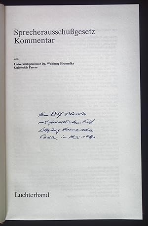 Immagine del venditore per Sprecherausschussgesetz : Kommentar. (SIGNIERT) venduto da books4less (Versandantiquariat Petra Gros GmbH & Co. KG)