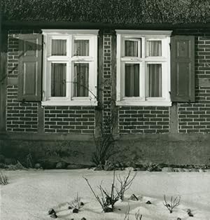 Foto Fachwerkhaus in der Prignitz ?, Fensterpartie, Schnee, Januar 1981, Gerd Gottschalk