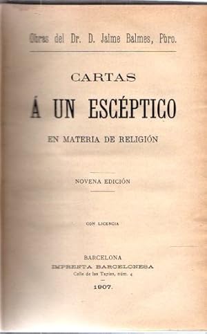 Bild des Verkufers fr Cartas a un escptico en materia de religin . zum Verkauf von Librera Astarloa