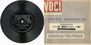 "Benito MUSSOLINI" Discorso del 18/11 /1940 / SP 33 tours 17cm plastique original italien / PUBLI...