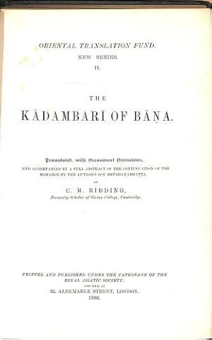 Imagen del vendedor de oriental Translation Fund New Series II - The Kadambari of Bana a la venta por WeBuyBooks