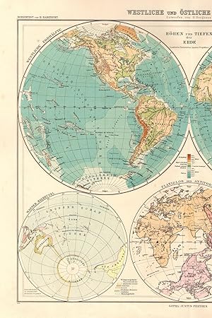 Bild des Verkufers fr Karte. Kupferstich. Westliche und stliche Halbkugel. 3 Nebenkarten: Wasser-Halbkugel; Planiglob der Antipoden; Land-Halbkugel ";Stielers-Handtalas zum Verkauf von Antiquariat Kastanienhof