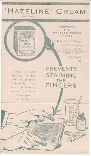 Seller image for 1920 Hazeline Cream for Photographers Hands Handbill the photos in this listing are of the them offered for sale for sale by biblioboy