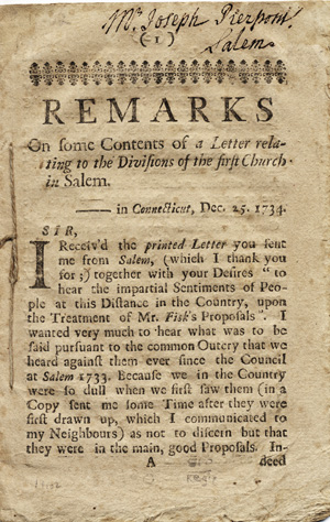 Remarks on Some Contents of a Letter Relating to Divisions of the First Church in Salem. ------ i...