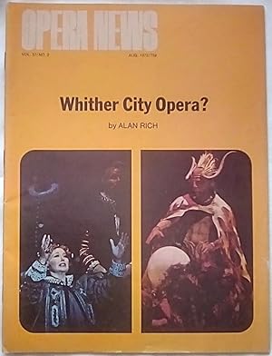 Seller image for Opera News August 1972 Volume 37 Number 2 for sale by P Peterson Bookseller