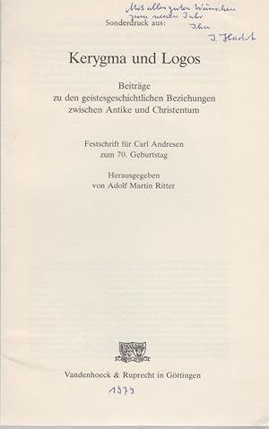 Seller image for Ist die Lehre des Hierokles vom Demiurgen christlich beeinflut? [Aus: Adolf Martin Ritter (Hg.), Kerygma und Logos]. Beitrge zu den geistesgeschichtlichen Beziehungen zwischen Antike und Christentum. Festschrift fr Carl Andresen zum 70. Geburtstag. for sale by Fundus-Online GbR Borkert Schwarz Zerfa