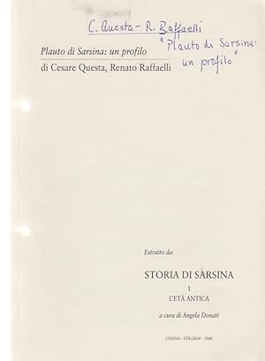 Bild des Verkufers fr Plauto di Sarsina: un profilo. [Da: Angela Donati (ed.), Storia die Sarsina, 1, L'Et antica]. zum Verkauf von Fundus-Online GbR Borkert Schwarz Zerfa