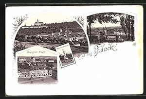 Lithographie Fulnek, Kapuziner Kloster, Comenius Denkmal, Panorama