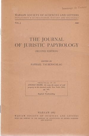 Bild des Verkufers fr Angelo Sefr, An essay on the nature of real property in the classical world. [Review from: The Journal of Juristic Papyrology, Vol. 1, 1946]. zum Verkauf von Fundus-Online GbR Borkert Schwarz Zerfa