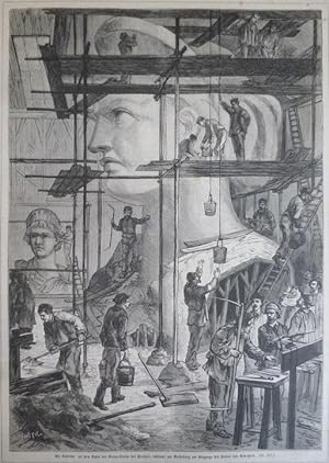 orig. Holzstich - Die Arbeiten an dem Kopfe der Riesen-Statue der Freiheit ( New York Freiheitsst...