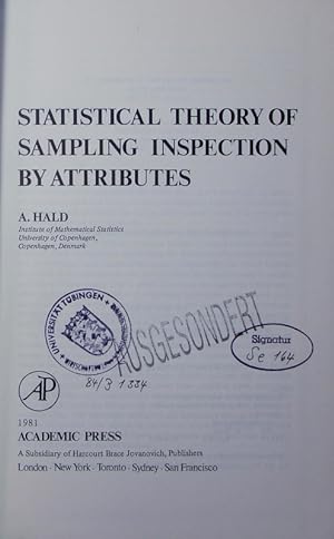 Bild des Verkufers fr Statistical theory of sampling inspection by attributes. zum Verkauf von Antiquariat Bookfarm