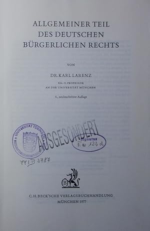Image du vendeur pour Allgemeiner Teil des deutschen Brgerlichen Rechts. mis en vente par Antiquariat Bookfarm