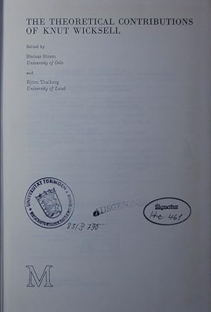 Bild des Verkufers fr The theoretical contributions of Knut Wicksell. Proceedings. zum Verkauf von Antiquariat Bookfarm