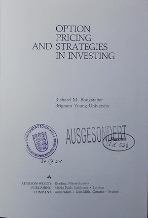 Immagine del venditore per Option pricing and strategies in investing. venduto da Antiquariat Bookfarm