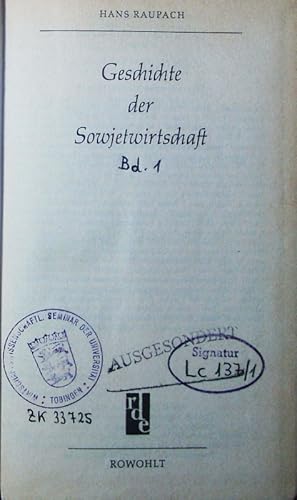 Bild des Verkufers fr Sowjetwirtschaft. - 1. Geschichte der Sowjetwirtschaft. zum Verkauf von Antiquariat Bookfarm