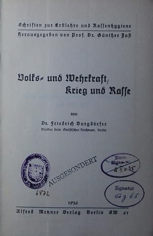 Seller image for Volks- und Wehrkraft, Krieg und Rasse. for sale by Antiquariat Bookfarm