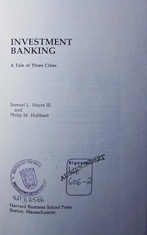 Bild des Verkufers fr Investment banking. a tale of three cities. zum Verkauf von Antiquariat Bookfarm