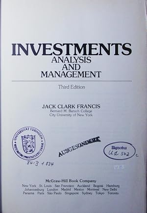 Seller image for Investments. analysis and management. for sale by Antiquariat Bookfarm