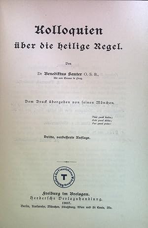 Bild des Verkufers fr Kolloquien ber die heilige Regel. zum Verkauf von books4less (Versandantiquariat Petra Gros GmbH & Co. KG)