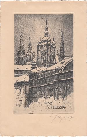 Imagen del vendedor de P. F. 1938 V. Fleissig. Blick auf den Hradschin in Prag. a la venta por Antiquariat  Braun