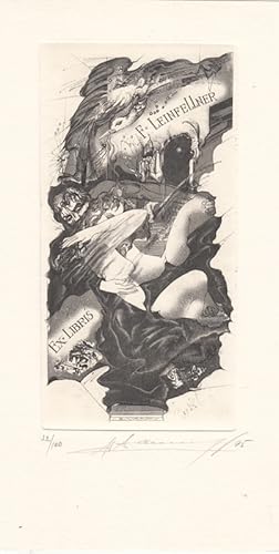 Bild des Verkufers fr Ex Libris F. Leinfellner. Schmusendes Paar. zum Verkauf von Antiquariat  Braun