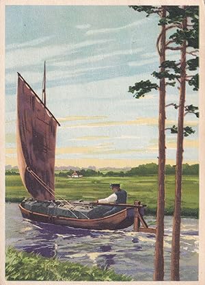 Postkarte - Segelboot auf kleinen Fluß