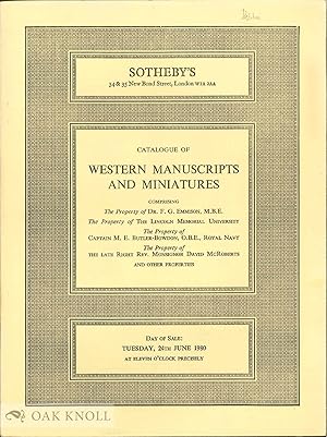 CATALOGUE OF WESTERN MANUSCRIPTS AND MINIATURES