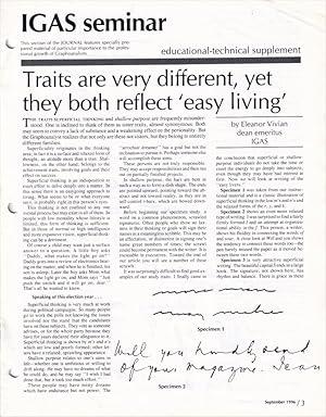 Immagine del venditore per Journal of Graphoanalysis IGAS seminar Supplement September 1996 (Robert Frost) venduto da Craig Stark