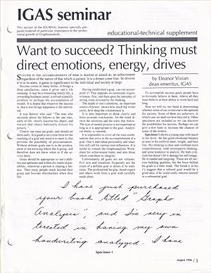 Immagine del venditore per Journal of Graphoanalysis IGAS seminar Supplement August 1996 venduto da Craig Stark