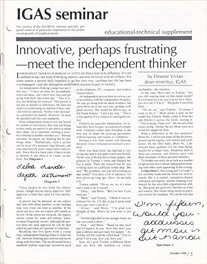 Immagine del venditore per Journal of Graphoanalysis IGAS seminar Supplement October 1996 venduto da Craig Stark