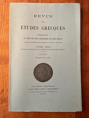 Image du vendeur pour Revue des tudes grecques Janvier-Juin 1986, Tome XCIX mis en vente par Librairie des Possibles